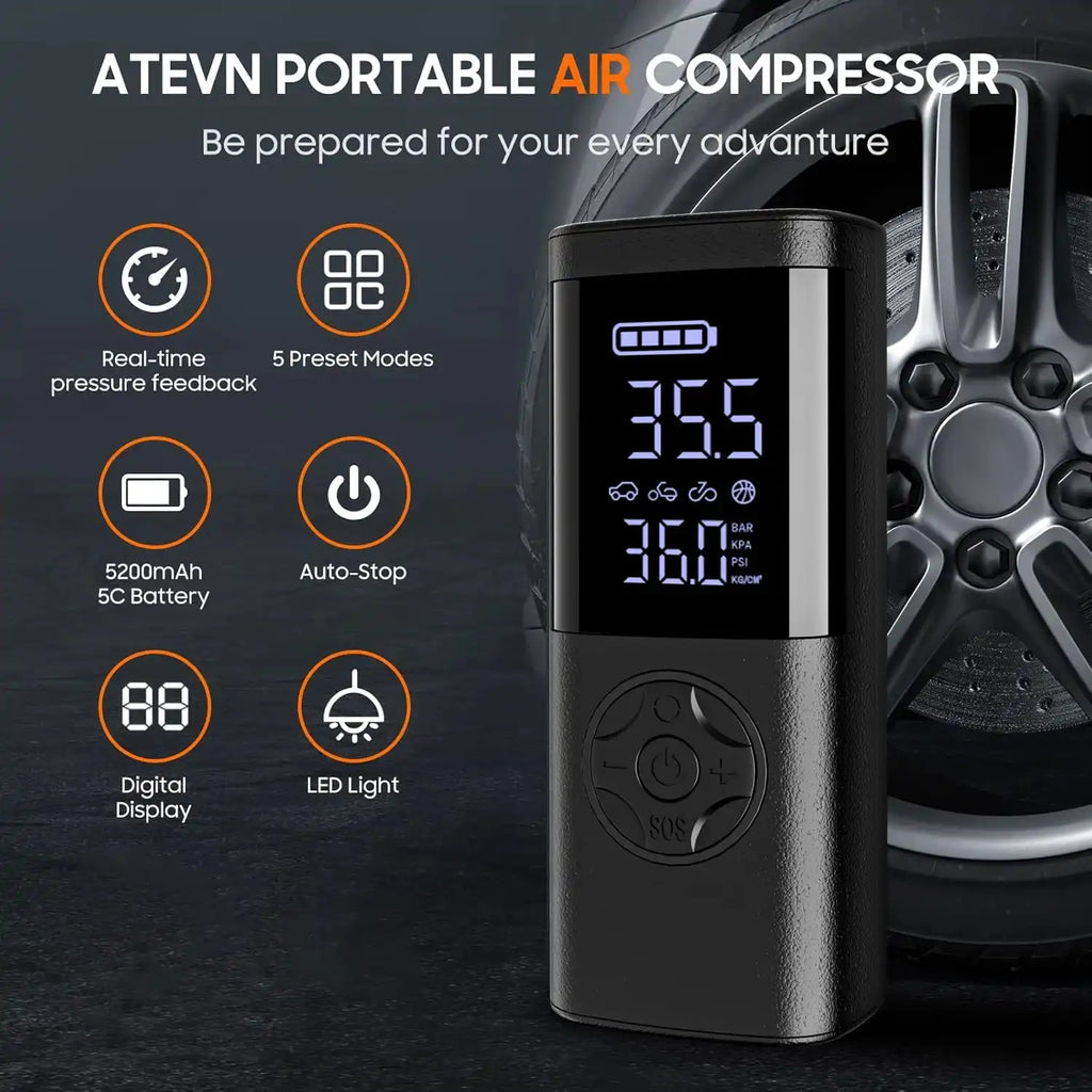 Cordless Car Tire Inflator Portable Air Compressor, 150 PSI Air Pump with Pressure Gauge, for Bicycle Bikes Motorcycles Balls - Magic Electronics