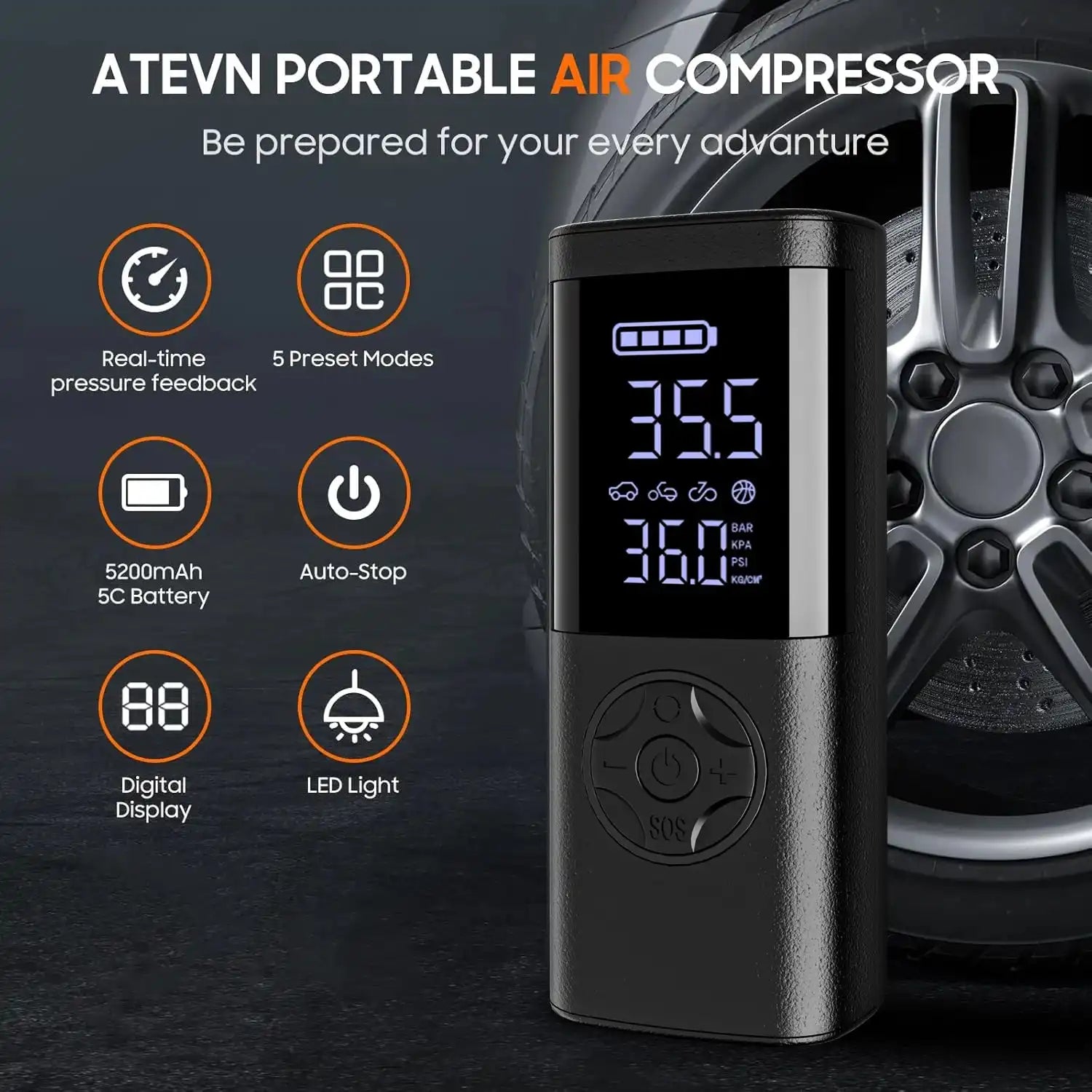 Cordless Car Tire Inflator Portable Air Compressor, 150 PSI Air Pump with Pressure Gauge, for Bicycle Bikes Motorcycles Balls - Magic Electronics