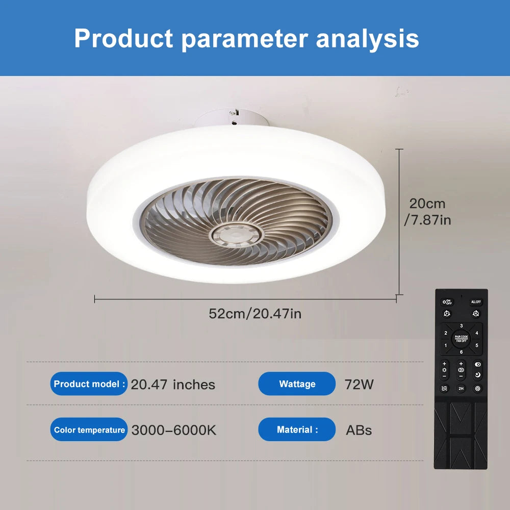 Smart Ceiling Fan Fans With Lights Remote Control Bedroom Decore Ventilator Lamp 52cm Air Invisible Blades Silent