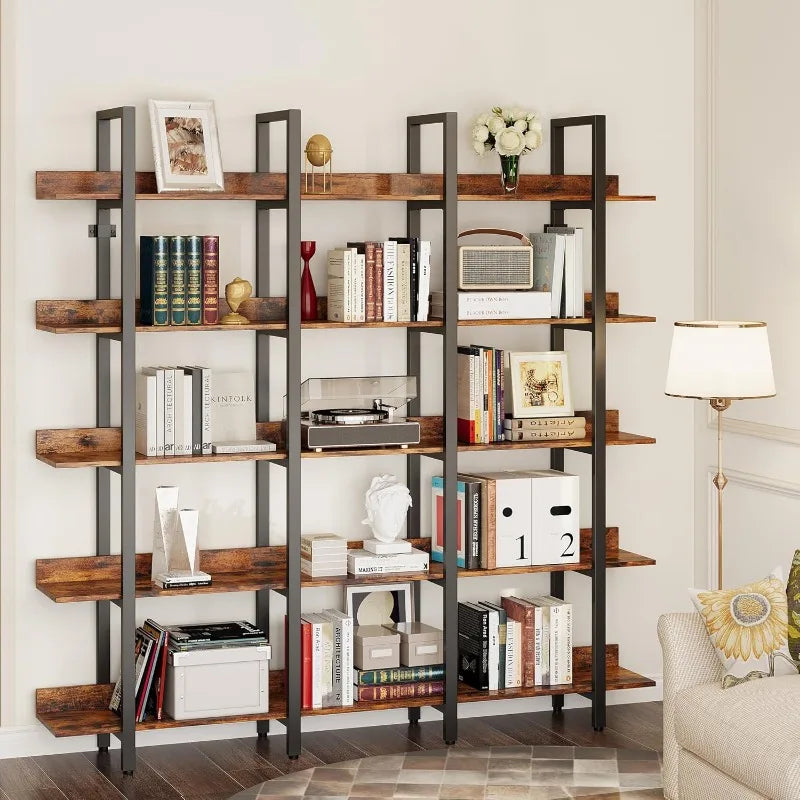 Bookcase and Bookshelves Triple Wide 5 Tiers Large Open Shelves, Etagere Book Shelf with Back Fence for Home Office Magic Electronics S63ef3c04e73a4927bc301b3d16178bcfi