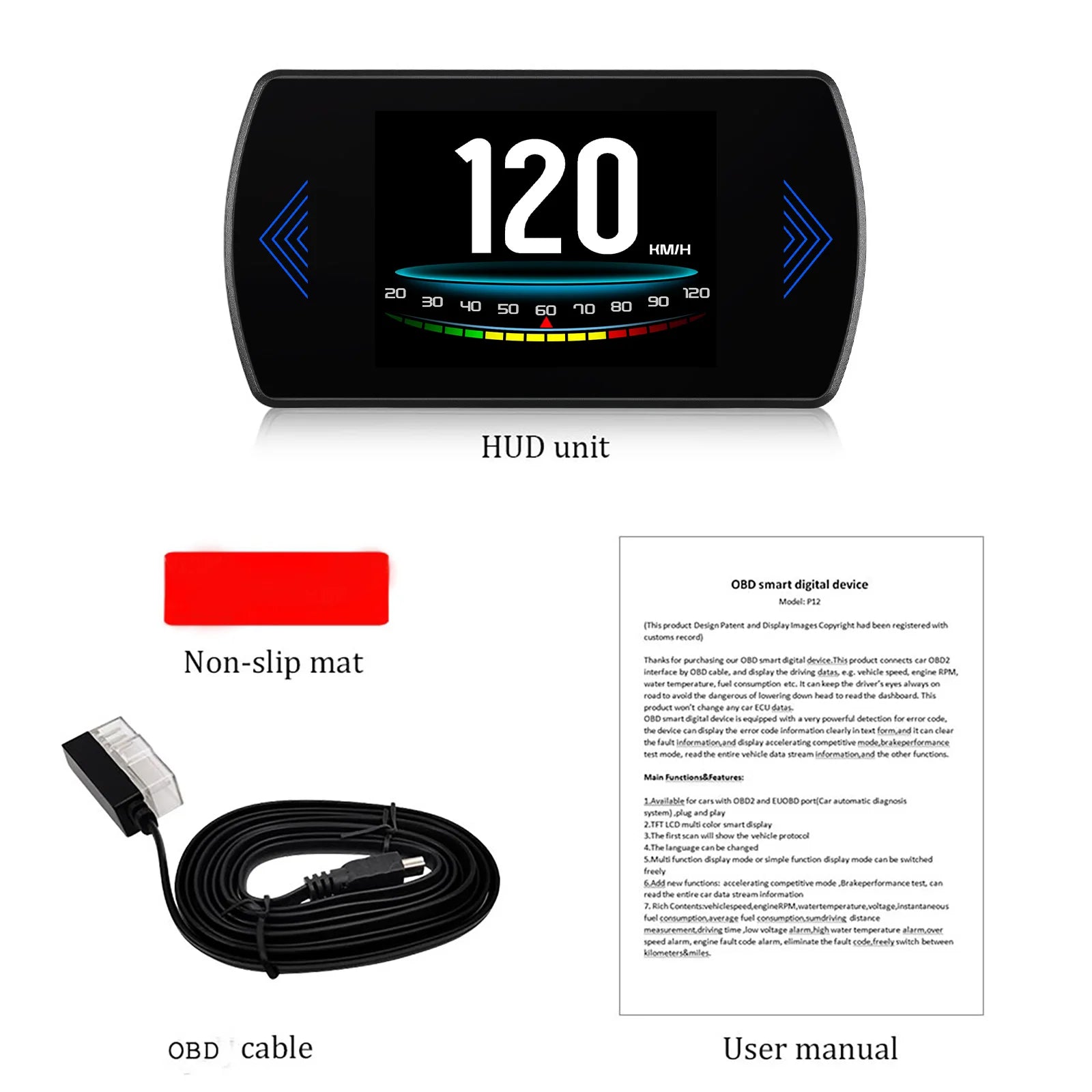 Multi-functions P12S Car HUD Head Up Display OBD2 On-board Computer Water Temp Fuel Consumption LCD Digital Speedometer Gauge Magic Electronics S64d4fd1e96954f068309048c80f9edb2e