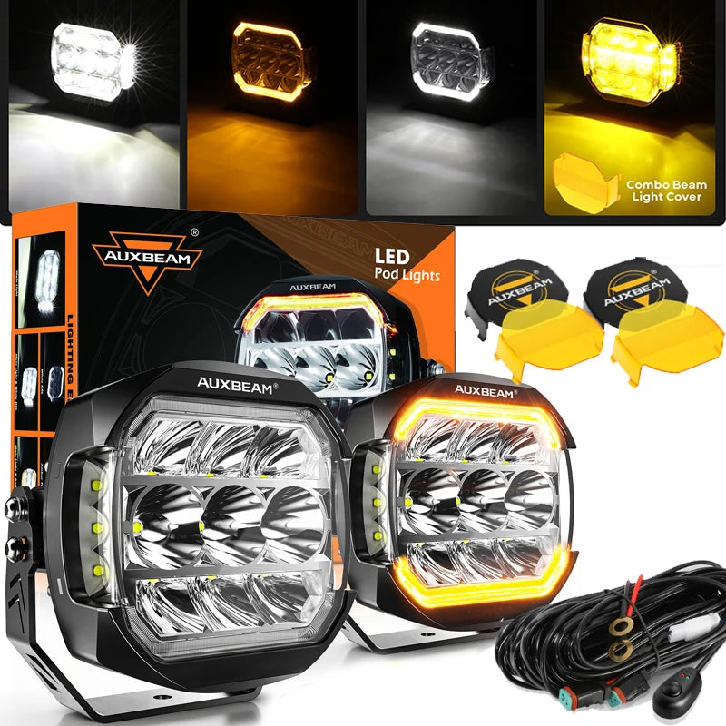 AUXBEAM 5 Inch LED Pod Lights Work Lights with Side Shooter White Driving Light with DRL Turn Signal Work Lamps Magic Electronics S679e6e16f6ca46a8b519bd0a5ad25989s