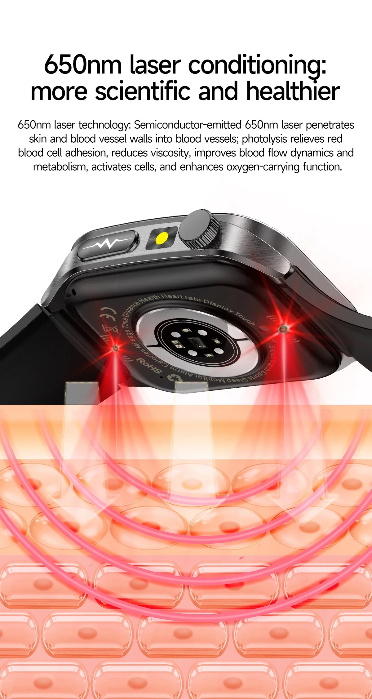 New Laser Treatment Three High Smart Watch Men ECG Heart Rate Uric Acid Health Tracker 1.95 inches Sapphire Glass SmartBracelet Magic Electronics S689277b52f65458cabf26cc9ee381f843