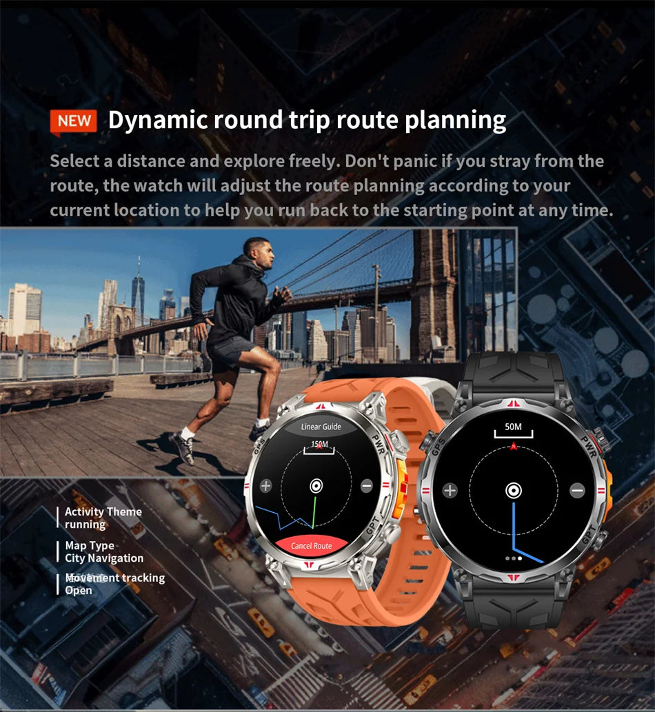 2026 New Outdoor Sports Smartwatch Men GPS Positioning 650mAh HD Call 1.56-inch AMOLED Screen Compass 5ATM Waterproof Watch Man - Magic Electronics