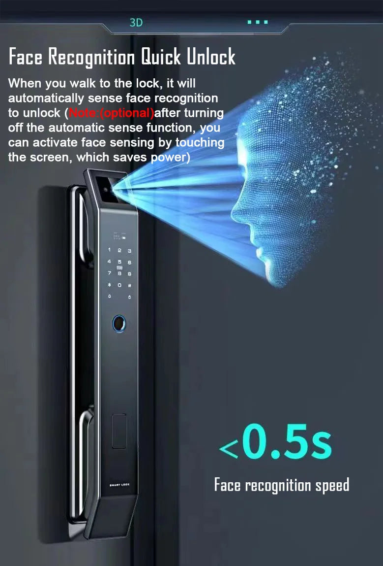 3D Face Recognition Unlock Digital Door Lock With Camera FIngerprint Password Unlock Keyless Electronic Door Lock - Magic Electronics