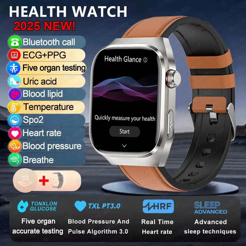 2025New Micro Physical Examination Smart Watch For Men Uric Acid Body Fat Five Organ Health Watches Bluetooth Call SmartBracelet Brown Leather AI Health report Magic Electronics S6a596af9037644d186fb7b1ab7577d074 Brown Leather AI Health report