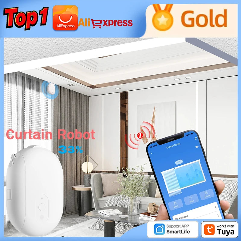 Tuya Smart Curtain Robot Bluetooth/Zigbee Rail Curtain Robot Electric Drive Track Rod Automatic Curtain Opener Voice Control Magic Electronics S6ac72317ea5246b7bf5701da29475520O