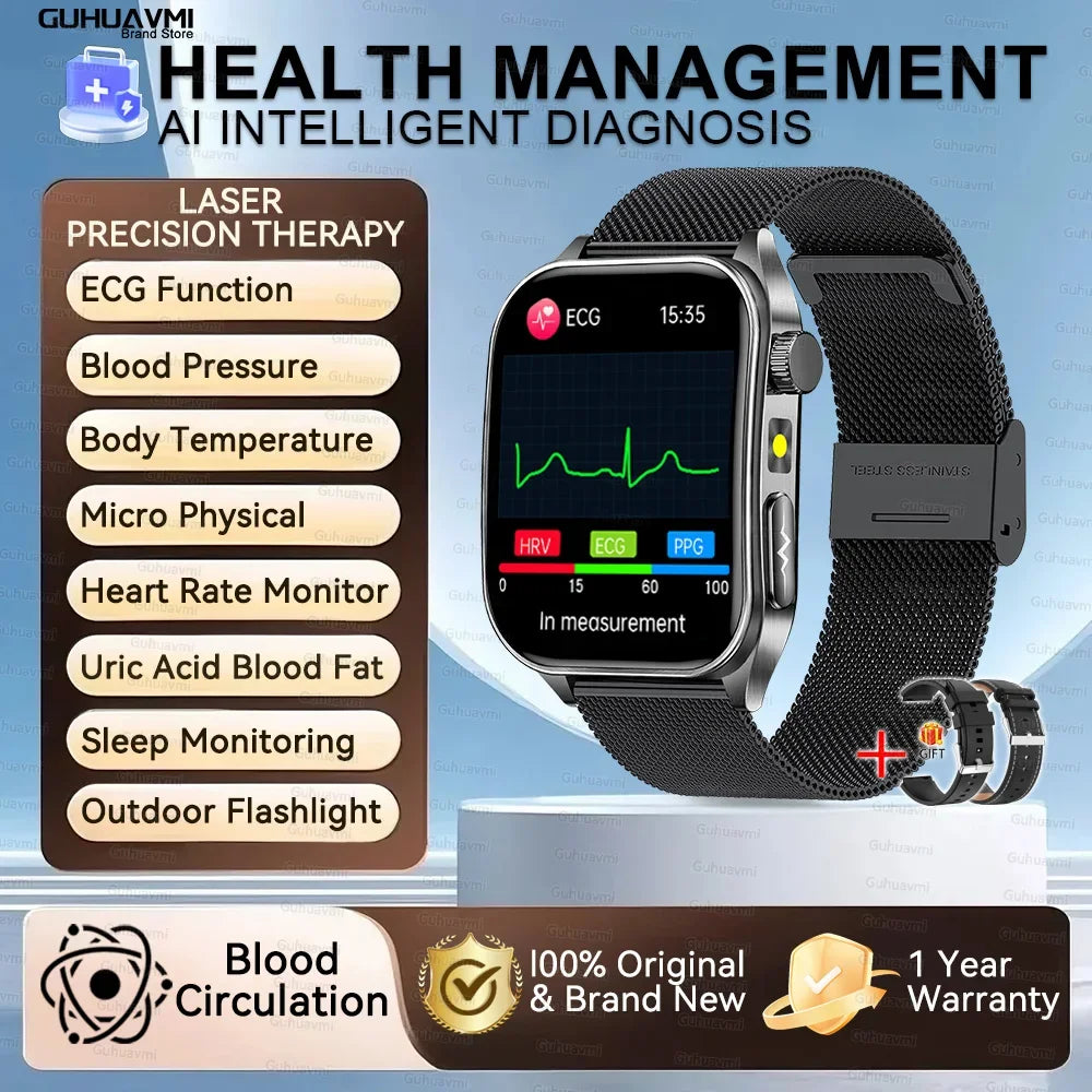 New Laser Treatment Three High Smart Watch Men ECG Heart Rate Uric Acid Health Tracker 1.95 inches Sapphire Glass SmartBracelet Black Mesh Belt 2A Sports Health Watch Magic Electronics S6bc4d52ff3b94409b7204b43765a6088F Black Mesh Belt 2A Sports Health Wa