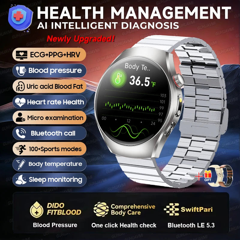 2026 New Accurate Body Health analysis Smart Watch Men ECG Blood lipids Uric acid Blood Pressure Body Fat Voice Call Smartwatch Silver Steel B 2A Nursing Grade Magic Electronics S6bf9e98398854c52a54d895273c02a17B Silver Steel B 2A Nursing Grade