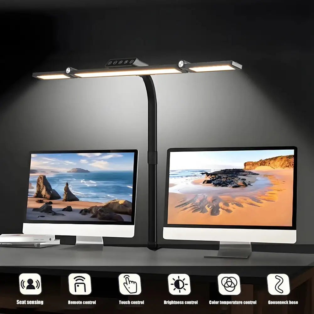 Home Office LED Desk Lamp Double Head Stepless Dimming Eye-Caring Reading Lights 3 Color Mode Flexible Adjustable PC Table Lamps - Magic Electronics