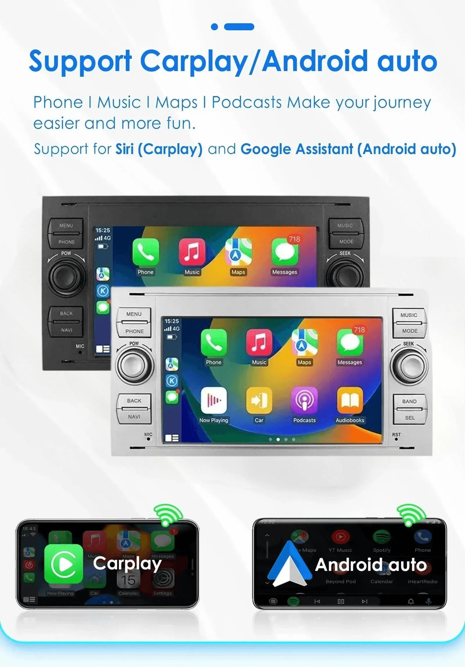 7' Car Radio with Wireless Carplay Android Auto Bluetooth FM for Ford Mondeo Fiesta S-max Focus Galaxy Transit Fusion Connect K Magic Electronics S6f9a21072e3644b5901206678d104986U