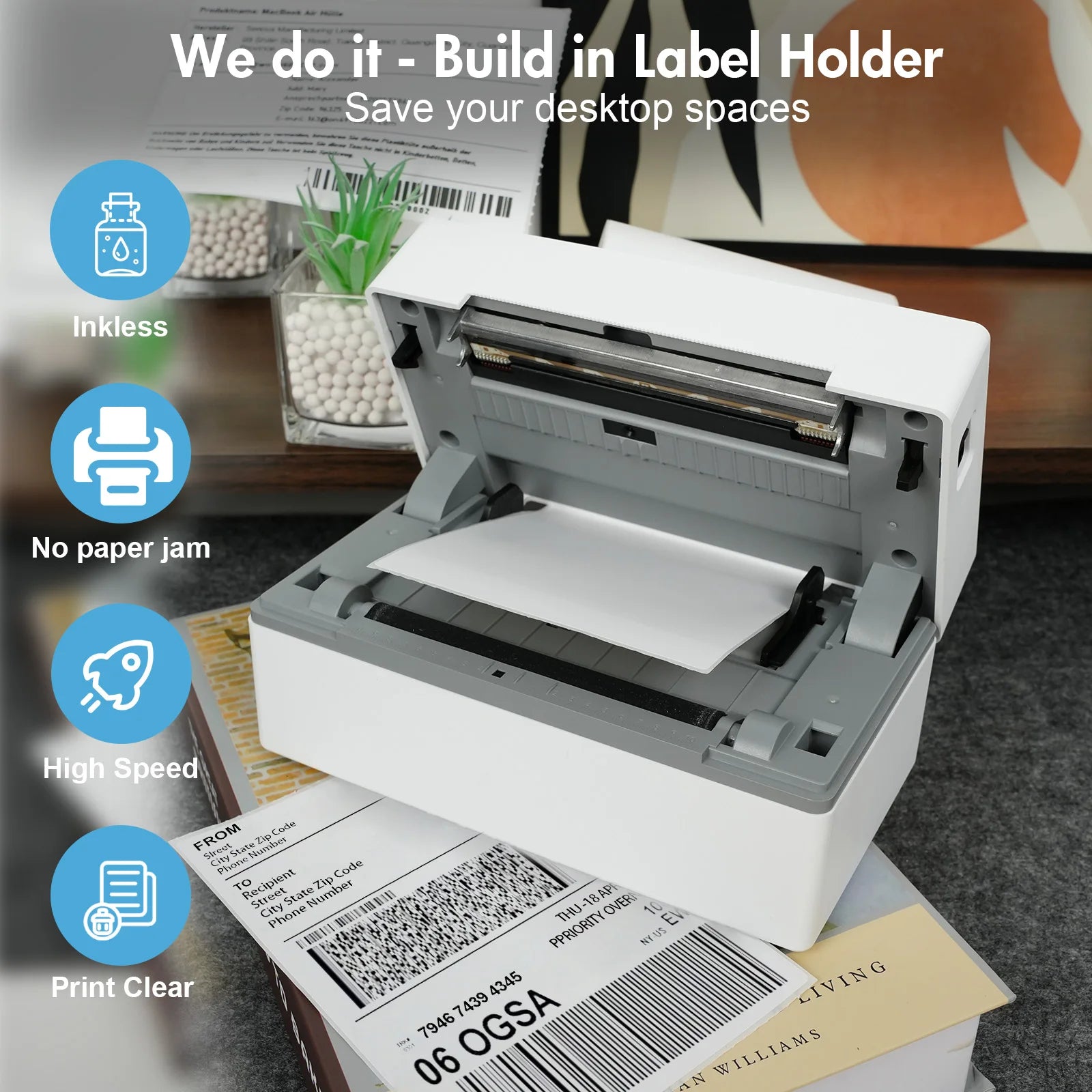 Thermal Label Printer Portable No Ink Required 203DPI 4x6 for Small Business Bluetooth USB High Speed Express Airway Bill Magic Electronics S70150b5b8dd442a59664c61da0b1825eq