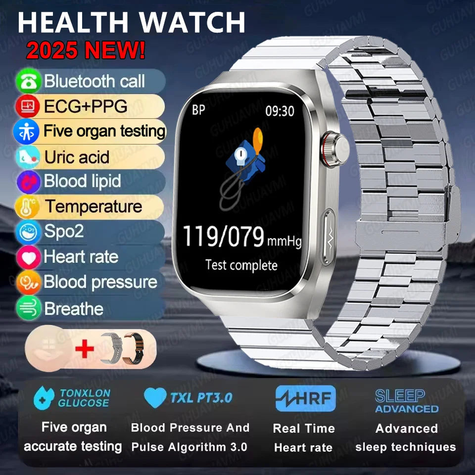 2025New Micro Physical Examination Smart Watch For Men Uric Acid Body Fat Five Organ Health Watches Bluetooth Call SmartBracelet Silver Steel B 2A AI Health report Magic Electronics S71151906f001464a92d6d1370e73f164n Silver Steel B 2A AI Health report