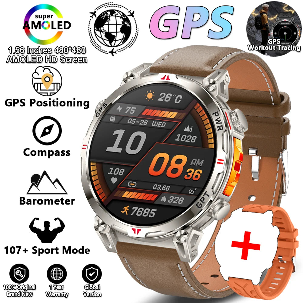 2026 New Outdoor Sports Smartwatch Men GPS Positioning 650mAh HD Call 1.56-inch AMOLED Screen Compass 5ATM Waterproof Watch Man - Magic Electronics