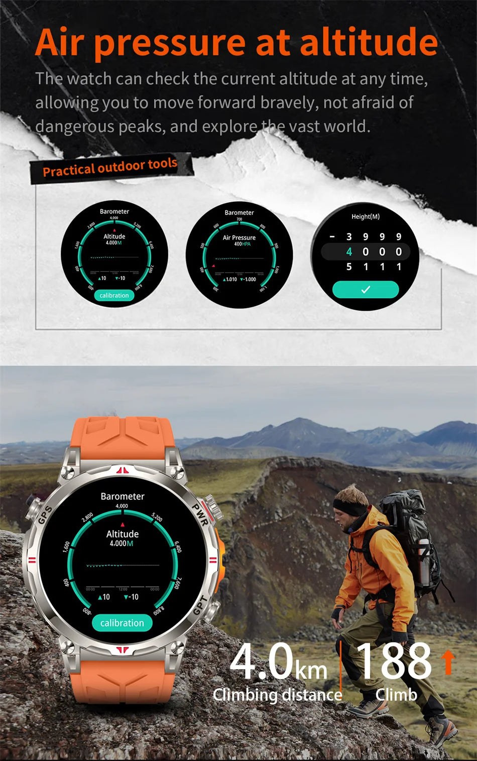 2026 New Outdoor Sports Smartwatch Men GPS Positioning 650mAh HD Call 1.56-inch AMOLED Screen Compass 5ATM Waterproof Watch Man - Magic Electronics