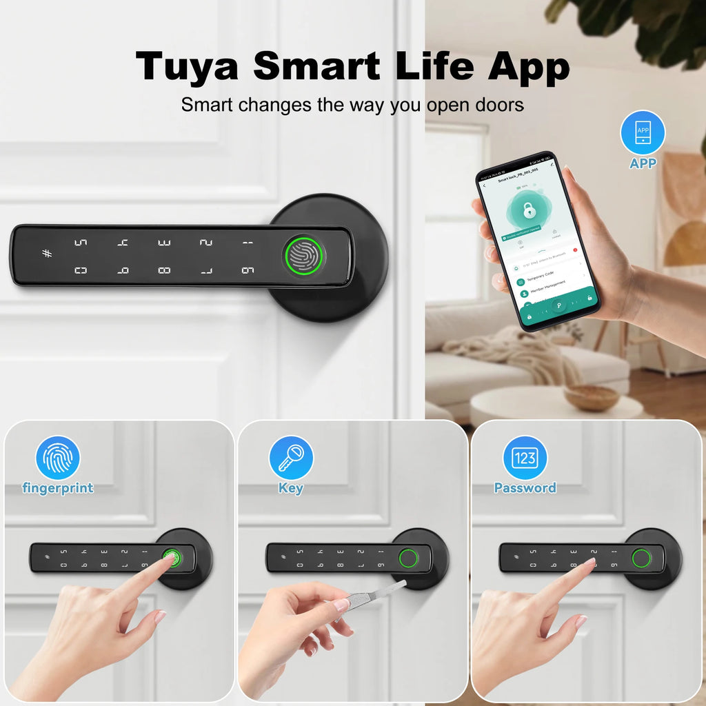 View details for Tuya Bluetooth Fingerprint Electronic Door Handle Lock Smart Lock System Security Protection Smart Home Devices Tuya Bluetooth Fingerprint Electronic Door Handle Lock Smart Lock System Security Protection Smart Home Devices
