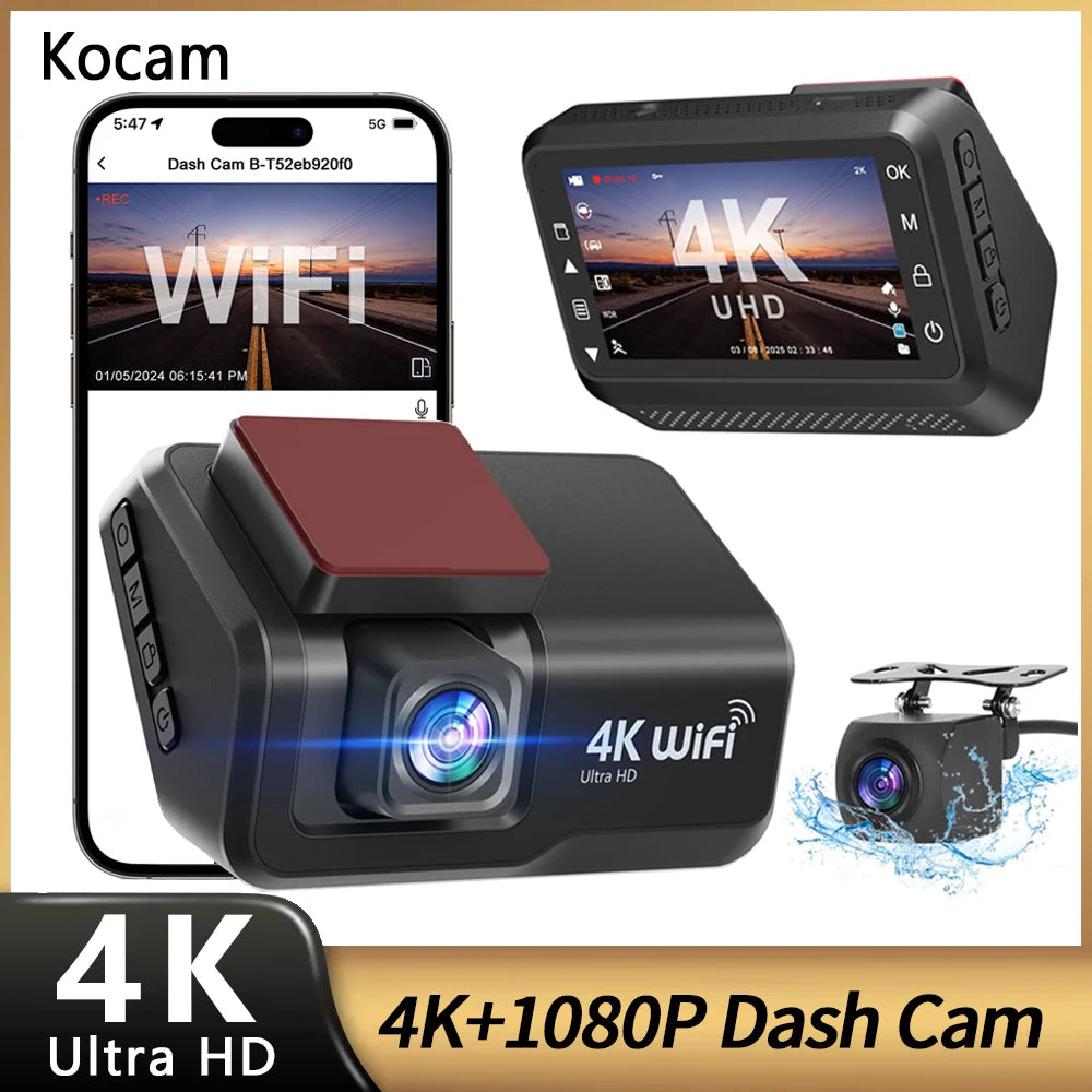 Kocam 4K UHD Dash Cam WiFi Car DVR Front and Rear Dual Lens Auto Car Camera with Night Vision 24H Parking Monitor Black Box - Magic Electronics