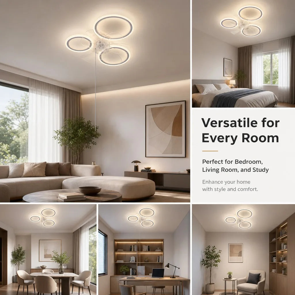 Ceiling Fan with Light Minimalist Circle Modern Room Decor Study Electric Fan Focus Remote 220V Electric Fan Ceiling Lamp