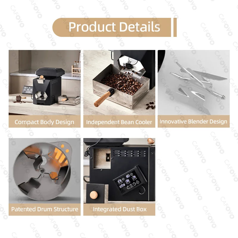 CAFOVO RE-3 Electric Coffee Bean Roaster Machine 200g Direct Fire Stirring Baking Intelligent Dual Mode for Home Use Magic Electronics S74a217559b934ab89c491c803e2a996aH
