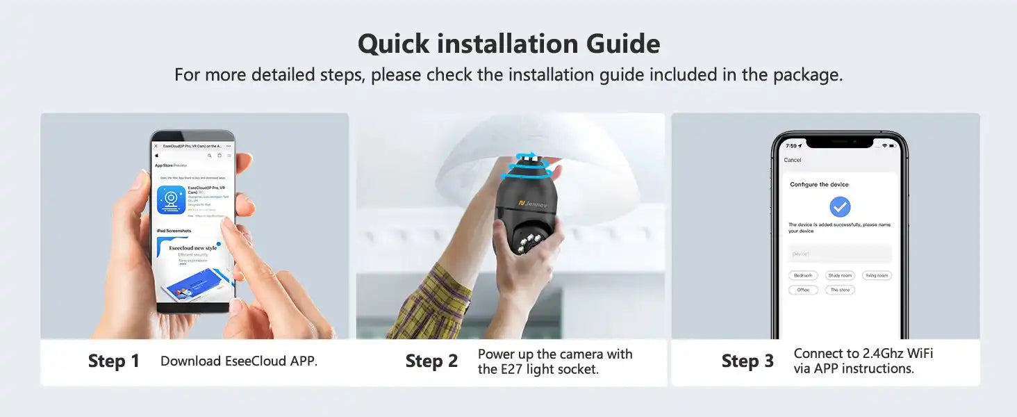 Jennov 2Pcs 2K WiFi Light Bulb Security Camera Wireless Outdoor - Cameras for Home Security Outside, Light Socket Indoor Camera - Magic Electronics