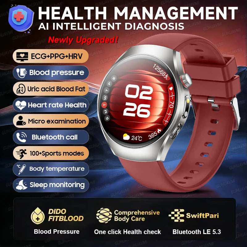 2026 New Accurate Body Health analysis Smart Watch Men ECG Blood lipids Uric acid Blood Pressure Body Fat Voice Call Smartwatch Red Nursing Grade Magic Electronics S75be1f39fc5747f7928fe8e55d7d5387b Red Nursing Grade