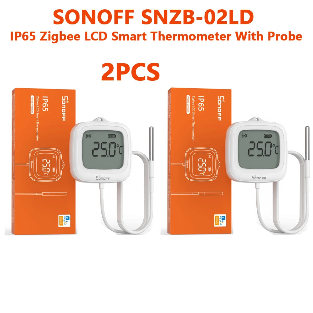 SONOFF SNZB-02LD Zigbee Smart Thermometer With Probe IP65 Waterproof Smart Zigbee Temperature Sensor For water tanks, Aquariums SNZB-02LD 2PCS Magic Electronics S7734de3db15742dc8bdeceb7988e7ab22 SNZB-02LD 2PCS