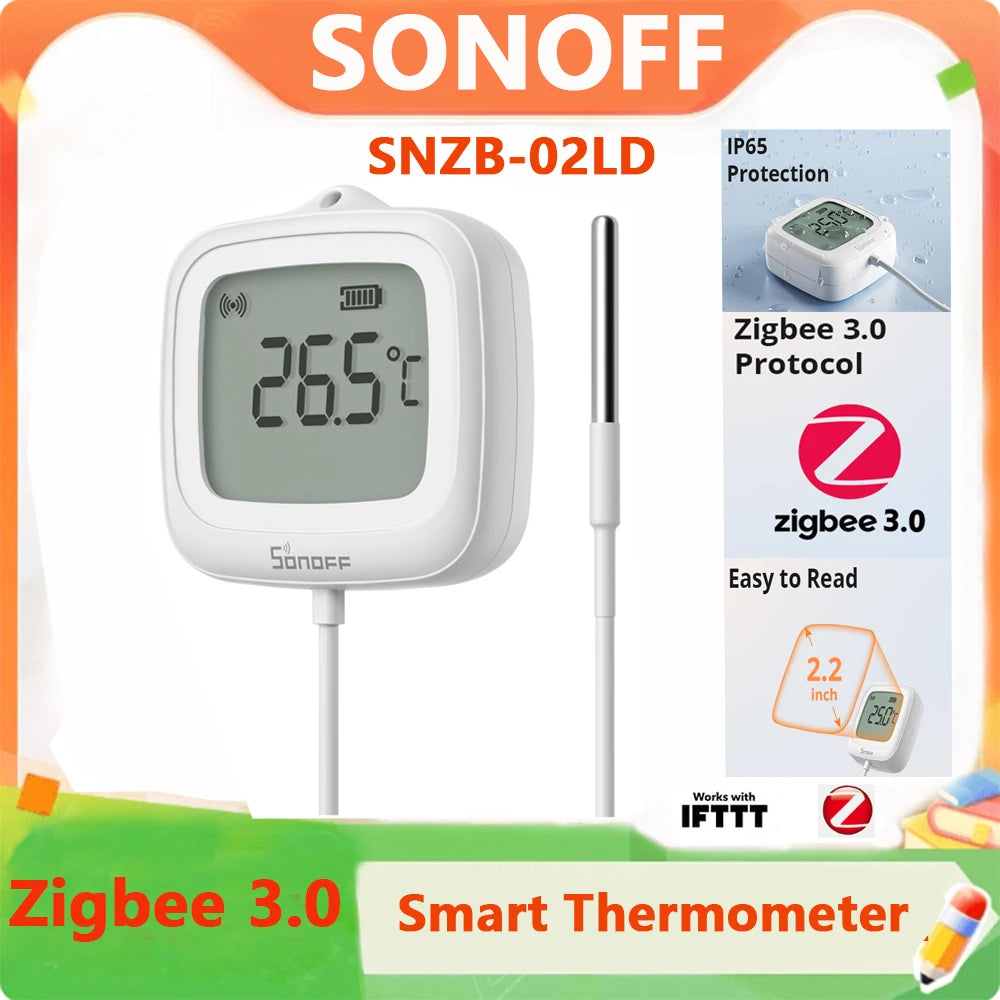 SONOFF SNZB-02LD Zigbee Smart Thermometer With Probe IP65 Waterproof Smart Zigbee Temperature Sensor For water tanks, Aquariums Magic Electronics S77836527288942a599226bac6471a912H