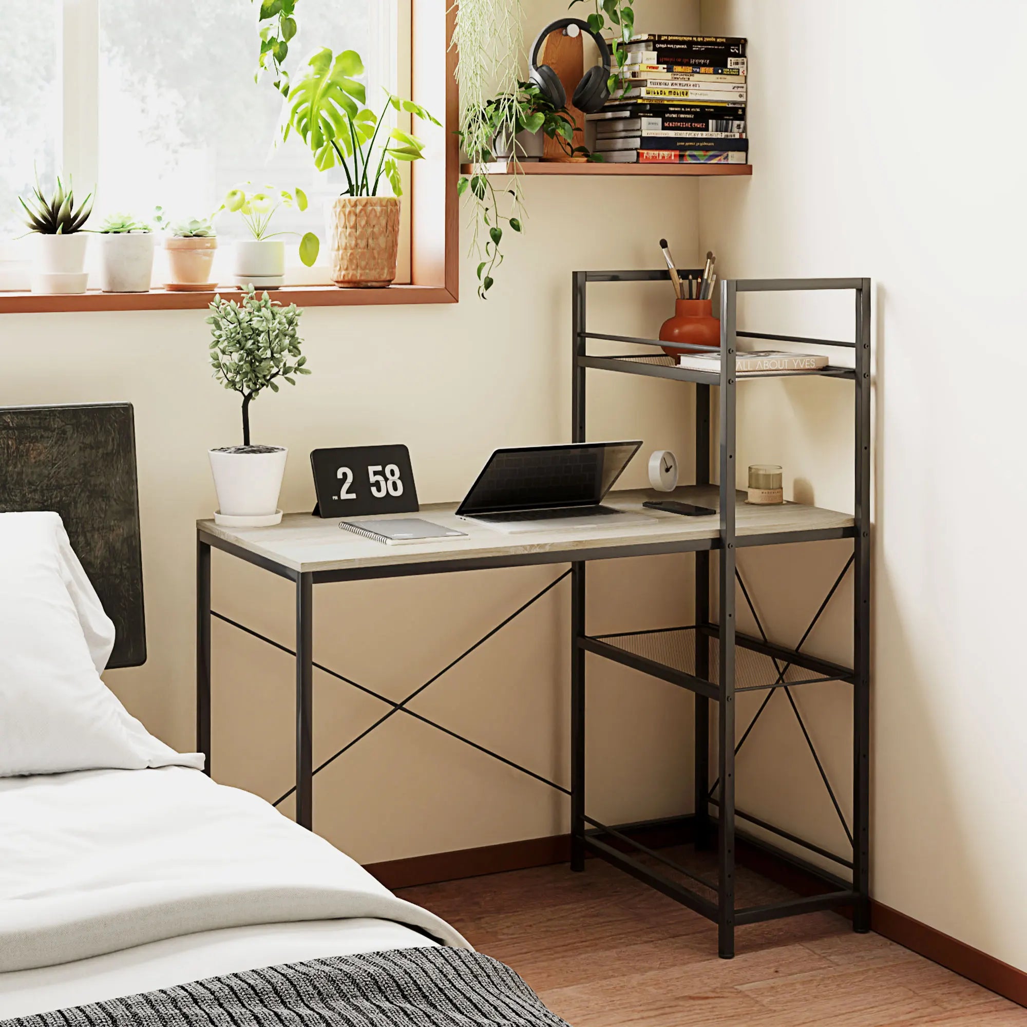 Homcom Desk with Reversible Shelf 110X53X115.5 cm Oak and Black spain Magic Electronics S77cf3a1e5ad6474a84c16b3929827d8f0 spain