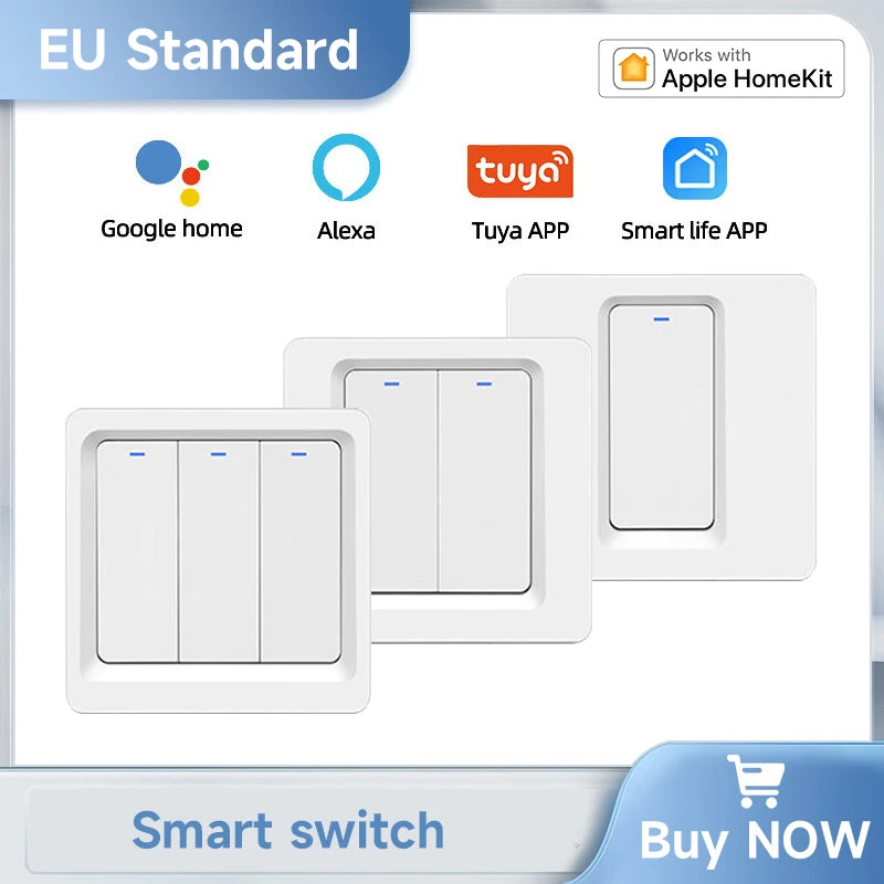 Smart Home Homekit Smart WiFi Push Button Wall Switches 1/2/3Gang LED Room Lights for iphones Works with Siri Voice