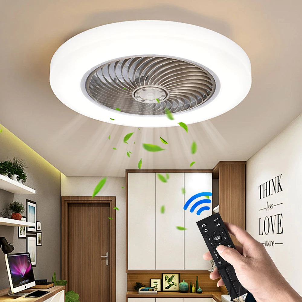 Smart Ceiling Fan Fans With Lights Remote Control Bedroom Decore Ventilator Lamp 52cm Air Invisible Blades Silent