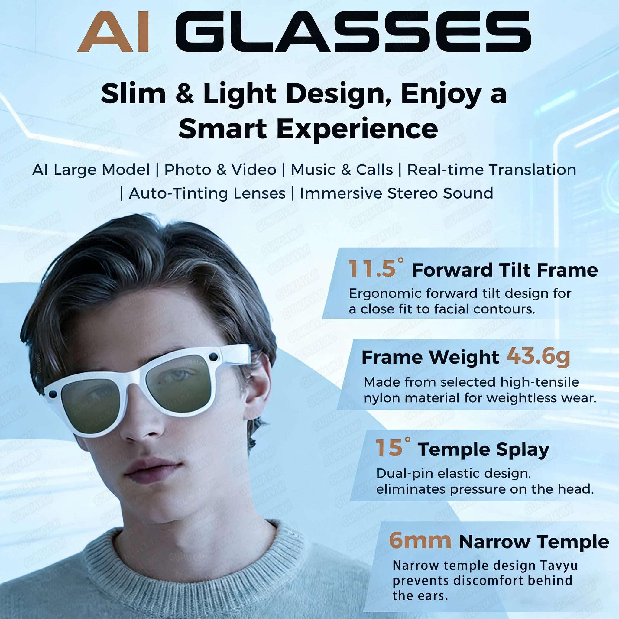 AI Smart Glasses with Camera 1200P M02 Ultra ChatGPT Voice Control 32GB Real-time Translation 3600mAh Charging Case Sunglasses Magic Electronics S7983451685e141edbe7d9fef07fcca53v