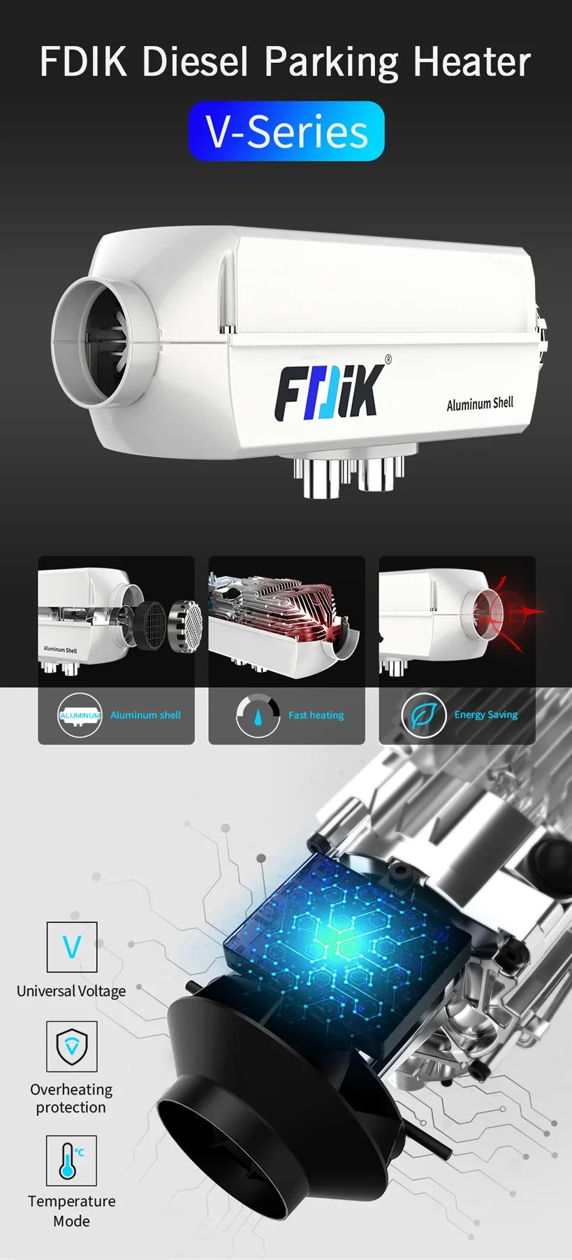 FDIK 5kw air diesel heater 12v 24v with Bluetooth APP aluminum shell parking heater for car bus truck boat RV Magic Electronics S79a504588bbd4c67b32ce573ea9b5765Y