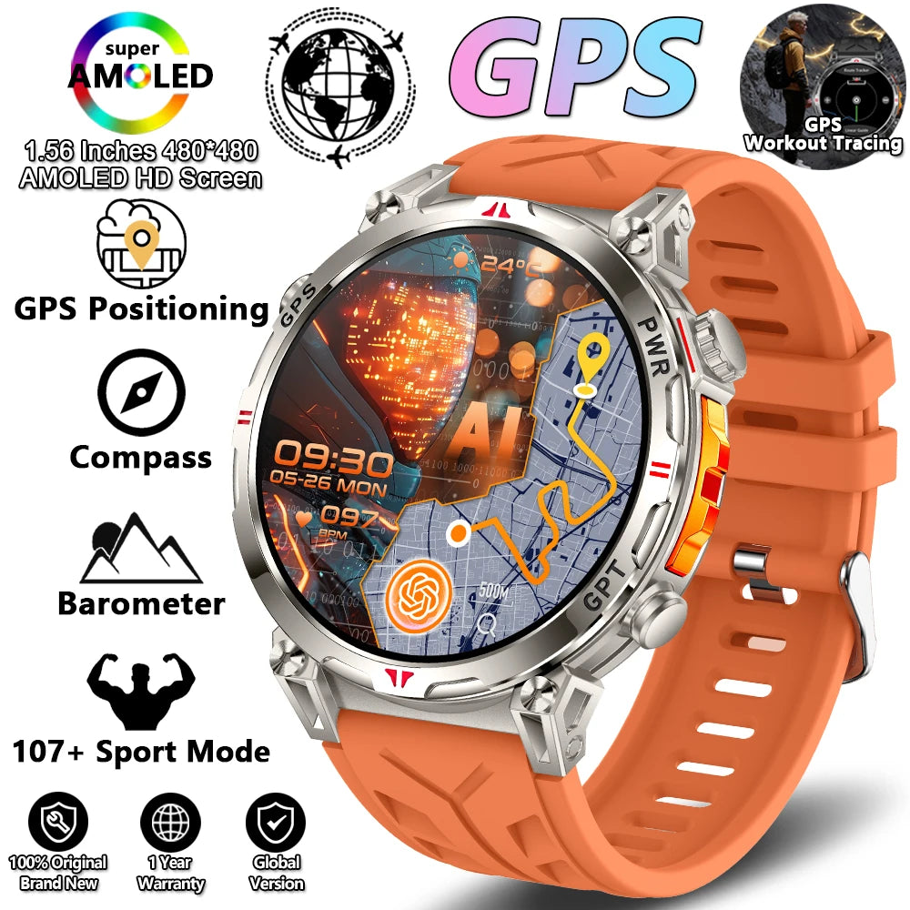 2026 New Outdoor Sports Smartwatch Men GPS Positioning 650mAh HD Call 1.56-inch AMOLED Screen Compass 5ATM Waterproof Watch Man - Magic Electronics