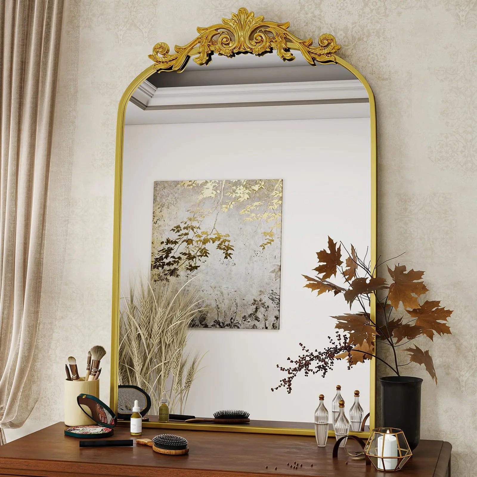 BEAUTYPEAK Vanity Wall Mirror Decorative Vintage Arch Bathroom Mirror Magic Electronics S7a65546c360740d0afd1940134632153x