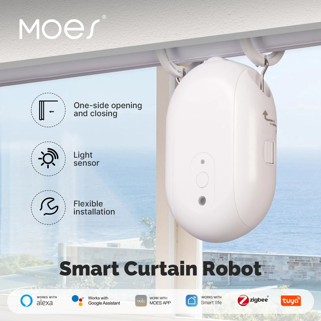 MOES Tuya ZigBee Smart Electric Curtain Robot Timing Auto Opener Closer Light Sensor App Remote Control Support Alexa GoogleHome Magic Electronics S7a87838b679744e1b9b1305cf4b0f480k_22d9123e-649e-4f8b-af65-01417840828c