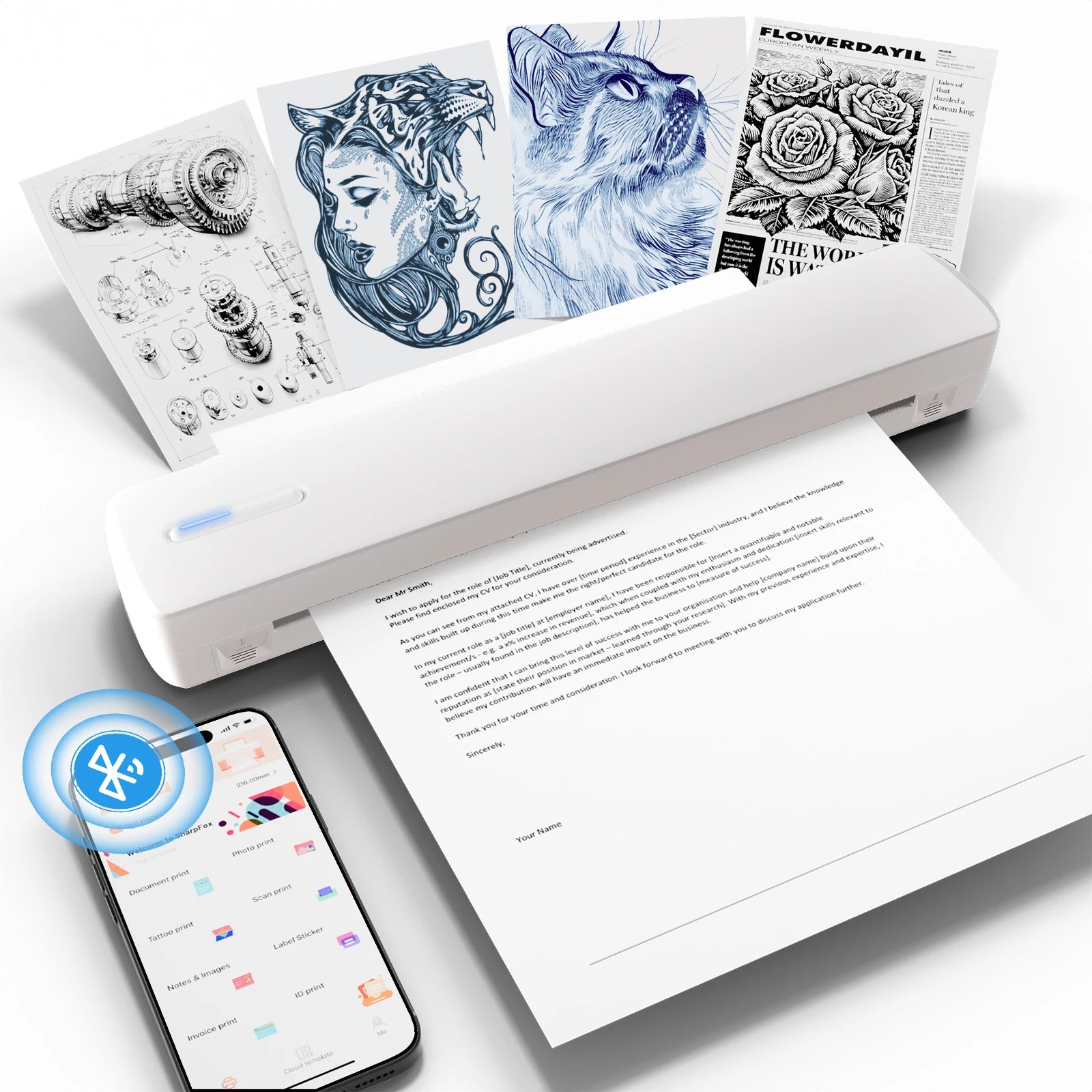 Portable A4 Thermal Printer Inkless Wireless C80 300DPI 1500mAh BT USB Type-C For Android iOS Office Work Home School Travel - Magic Electronics