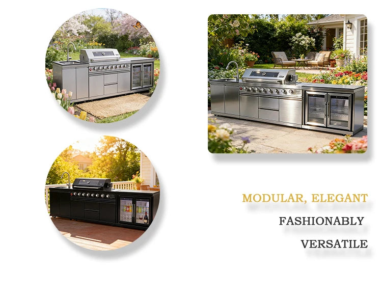A Full Kitchen Suite Including Grill Cooktop Sink And Fridge With Waterproof Custom Outdoor Stainless Steel Cabinet For Backyard - Magic Electronics