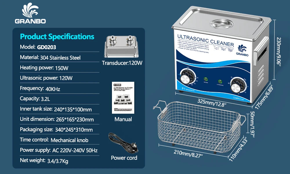 Ultrasonic Cleaner 3L 120W/180W Heater Timer Knob Control 40KHz Ultrasonic Cleaning Machine for Dental Tools 3D Models Magic Electronics S7db900f9af6340d19a81c5abf7c83ad52