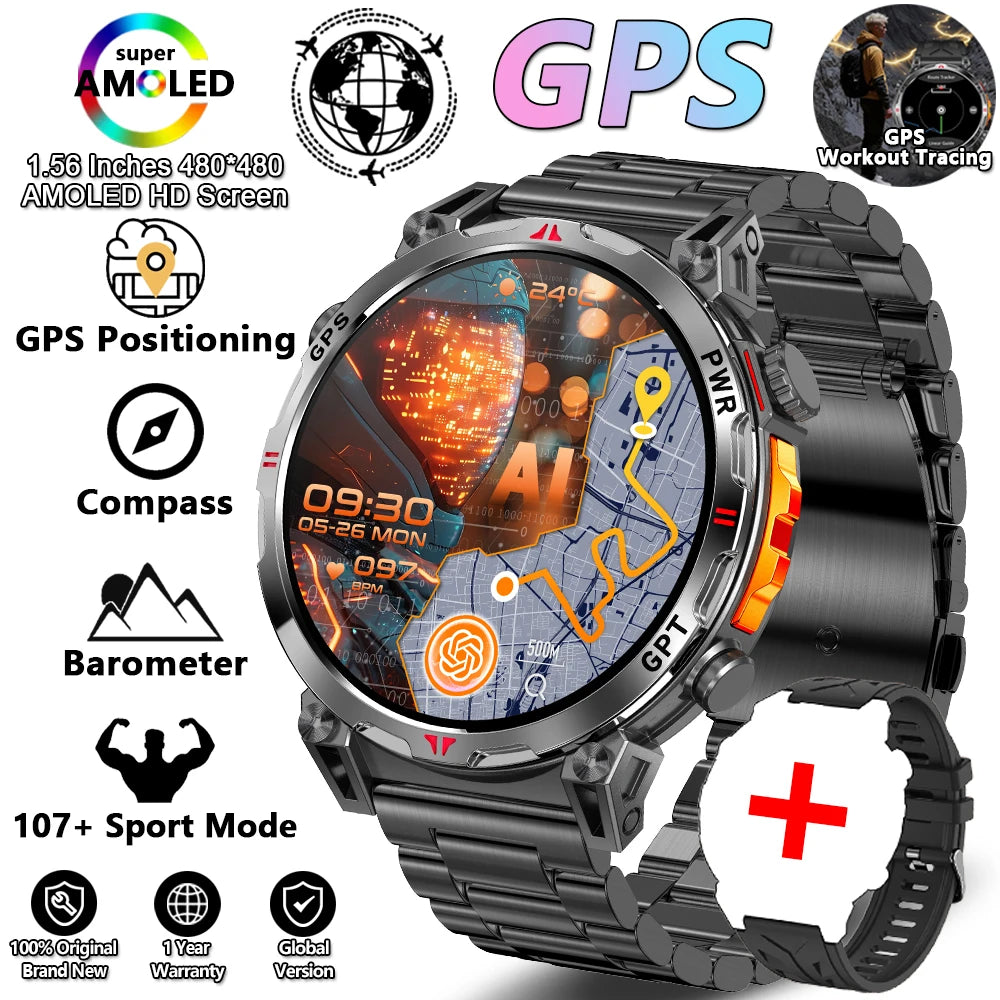 2026 New Outdoor Sports Smartwatch Men GPS Positioning 650mAh HD Call 1.56-inch AMOLED Screen Compass 5ATM Waterproof Watch Man - Magic Electronics