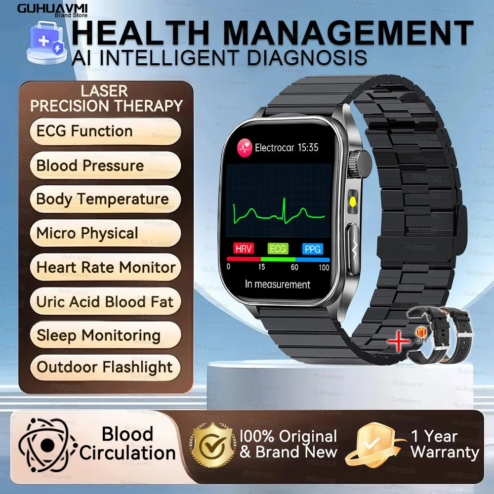 New Laser Treatment Three High Smart Watch Men ECG Heart Rate Uric Acid Health Tracker 1.95 inches Sapphire Glass SmartBracelet Black Steel B 2A Sports Health Watch Magic Electronics S7e07a629799645b38c7f43dd26149f06C Black Steel B 2A Sports Health Watch