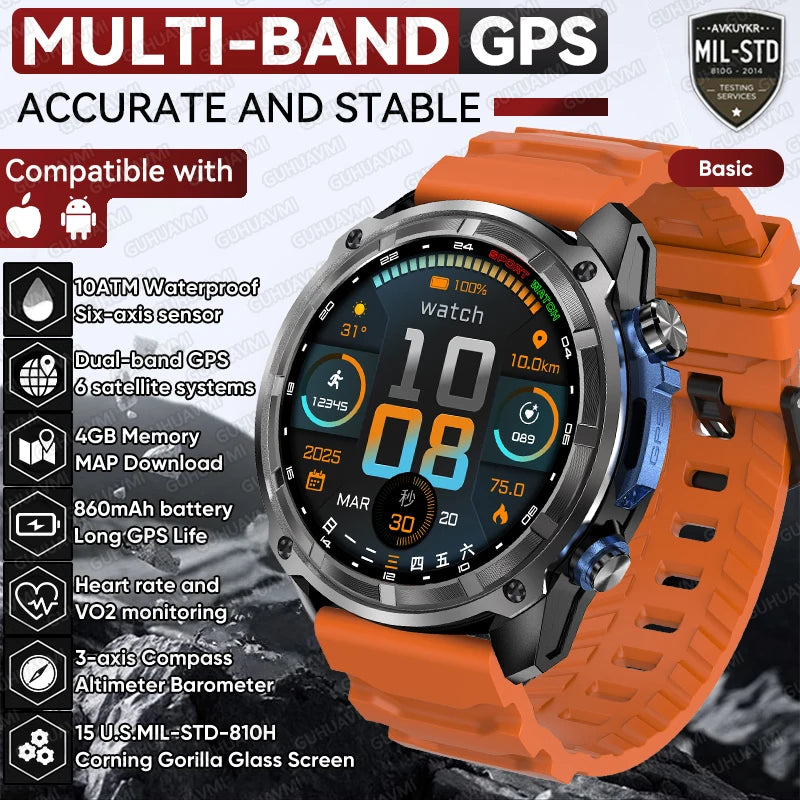 2026 New T-REX Pro Dual-Band AGPS Smartwatch Built-in Offline Map 10ATM Waterproof 30-Days Battery Compass Men Militray Watches - Magic Electronics