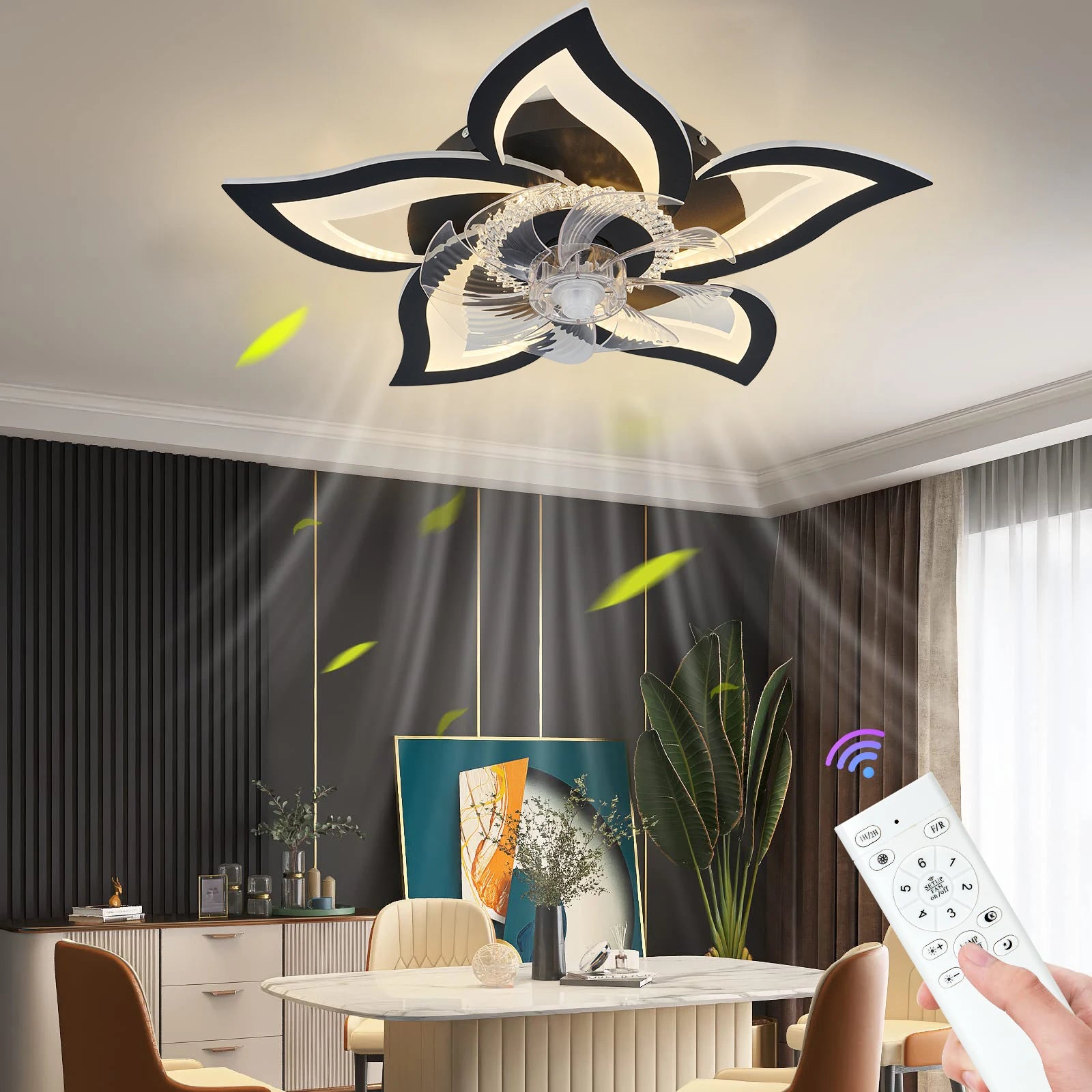 IRALAN Modern Ceiling Fans With LED Lights Remote Control Smart Switch Lotus Five Heads Ceiling Fan With Light Home-Appliance - Magic Electronics
