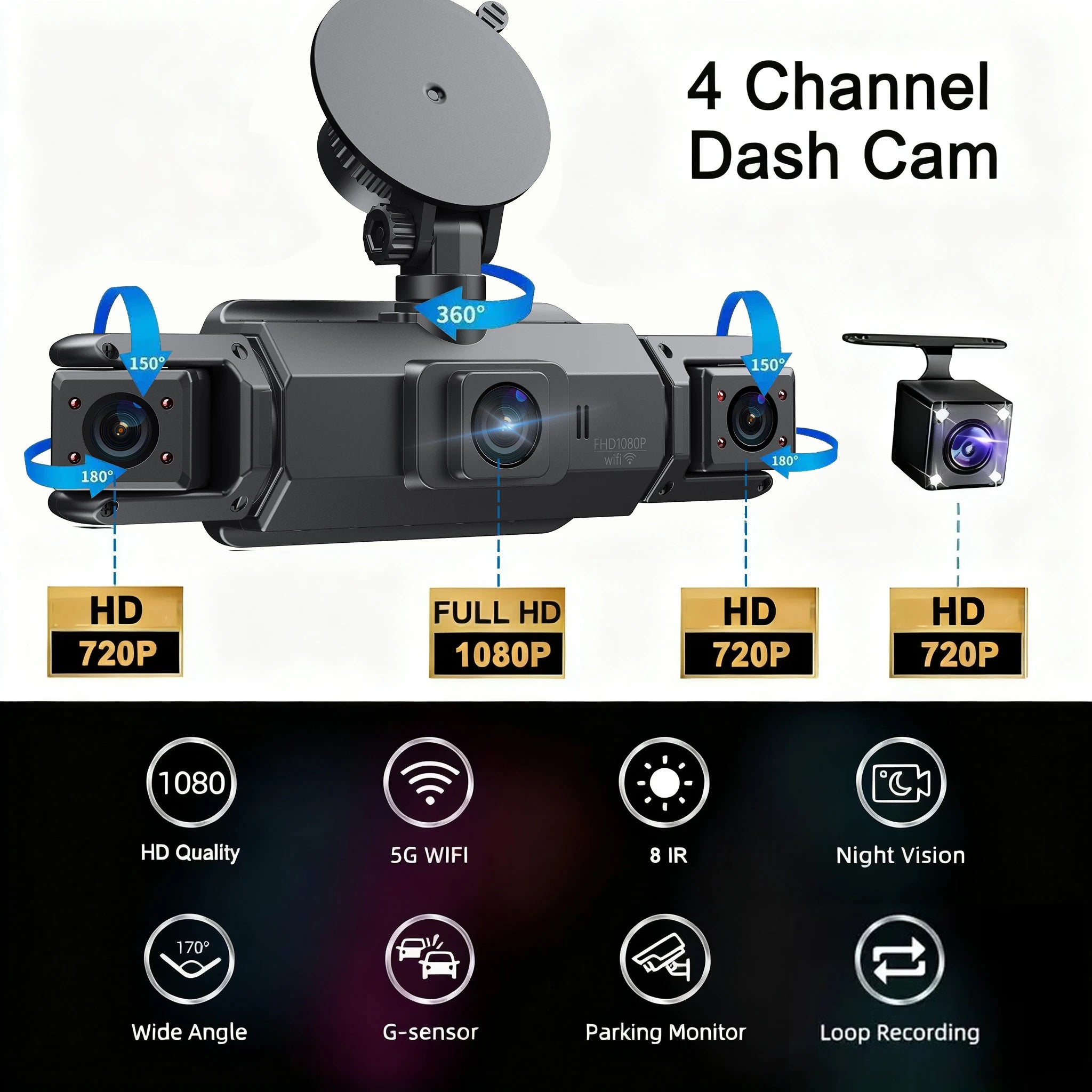 360° dashcam car camera recording wifi wireless webcam way video recorder 1080P 24 Parking 4 Channel Car black box Magic Electronics S801cb6f595bf4e7b83149b3c04353391D