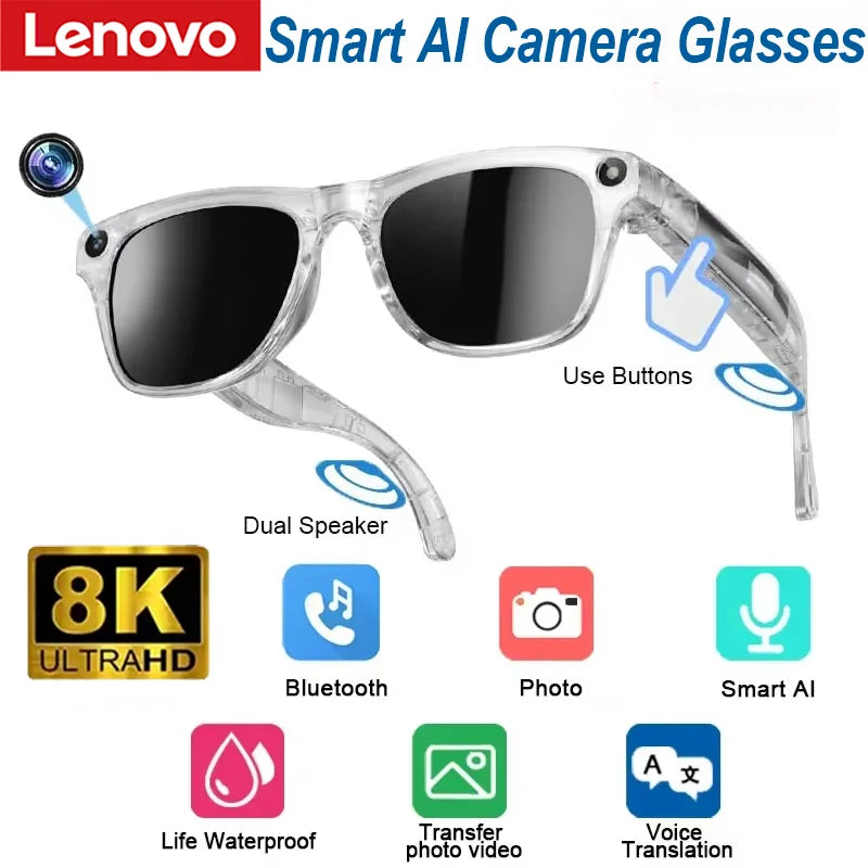 Lenovo 8K HDSmart AI Glasses With 100mp Camera Chat GPT Touch Sport Sunglasses Bluetooth Calling Music Player For Men Women Gift White Magic Electronics S80ace2e8bbf44a39887dba5ffb175b36N White