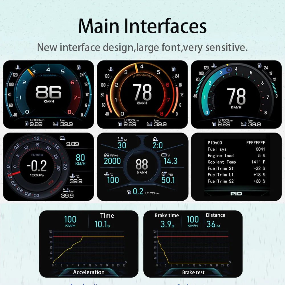 2023 Updated New V63S OBD2 HUD Gauge Car Head Up Display Multi-Function Dashboard Coolant / Oil Temp. Fuel Consumption Oil Level - Magic Electronics