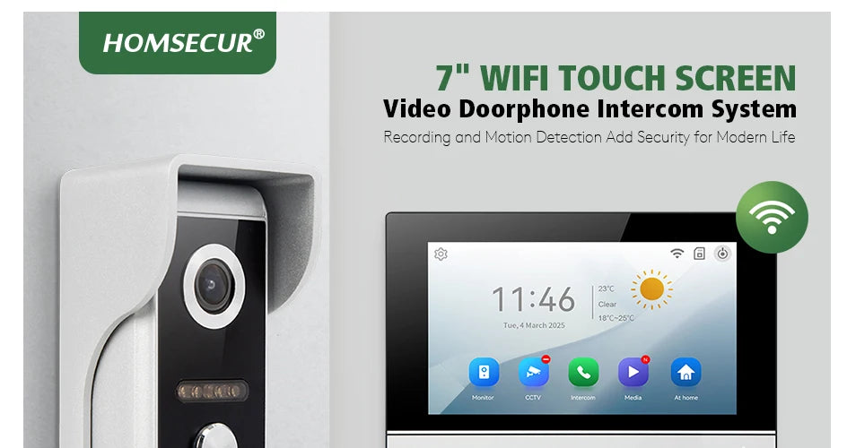 HOMSECUR 4 Wire Tuya Smart APP HD Video House Door Phone Kit with 7" Touch Screen Monitor IP65 Doorbell Camera Record Snapshot - Magic Electronics
