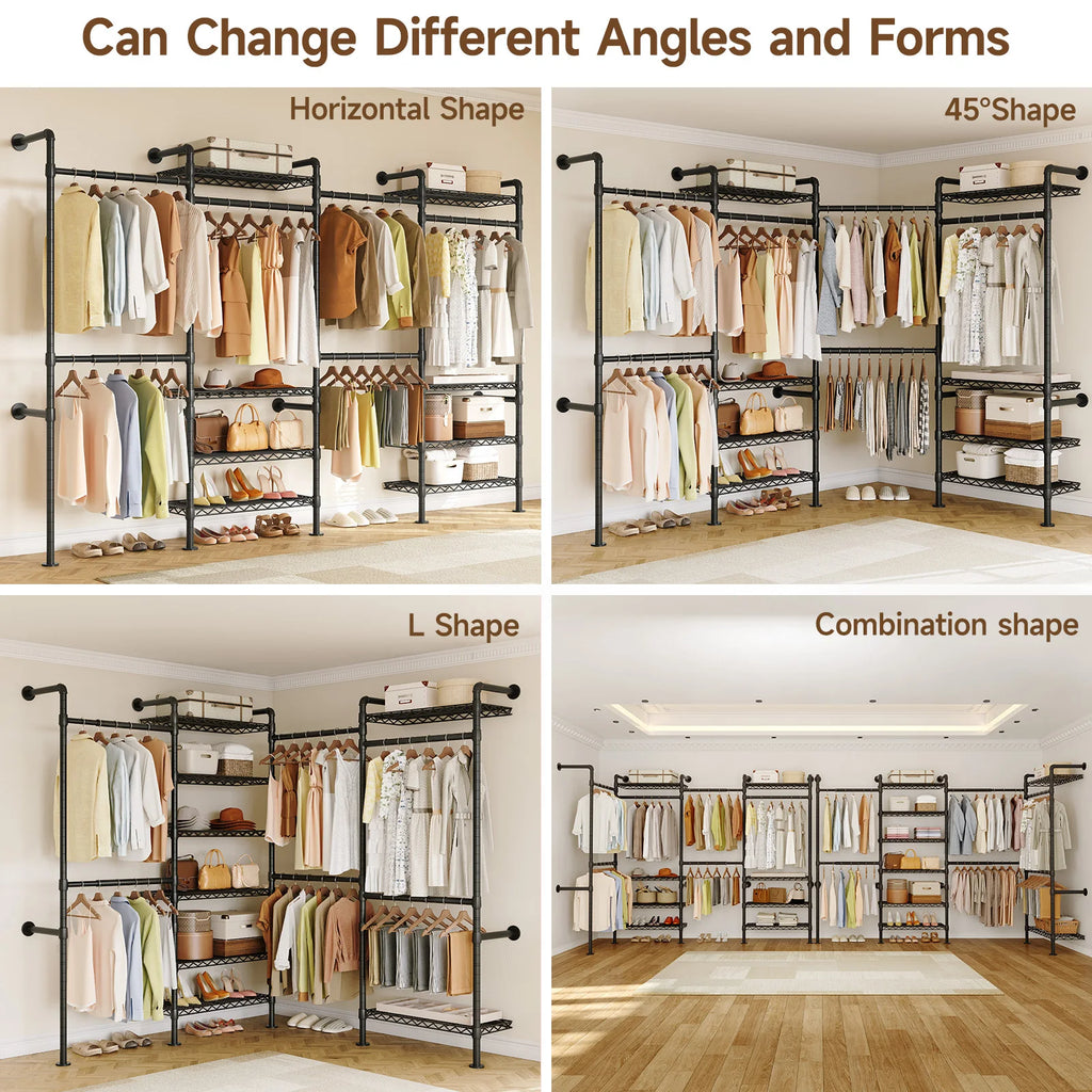 L4 Wall Mounted Industrial Pipe Clothes Rack, Closet Organizer System with Rods Expandable, Clothing Rack, Corner Garment Rack Magic Electronics S82a02611af184eaea79a4ea190c407dcY