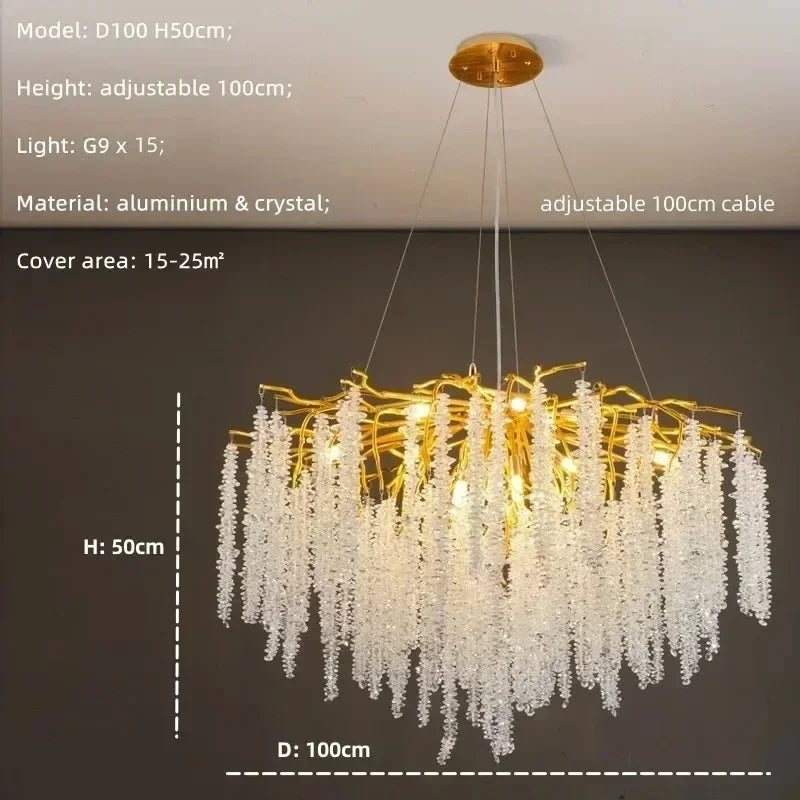 Modern Luxury Gold Branch Tassel Crystal LED Pendant Light Dining Room Living Room Indoor Home Decoration Atmosphere Fixtures D100cm hanging G9 Magic Electronics S82afd08eb1c3439399157588b90cdc40R D100cm hanging G9