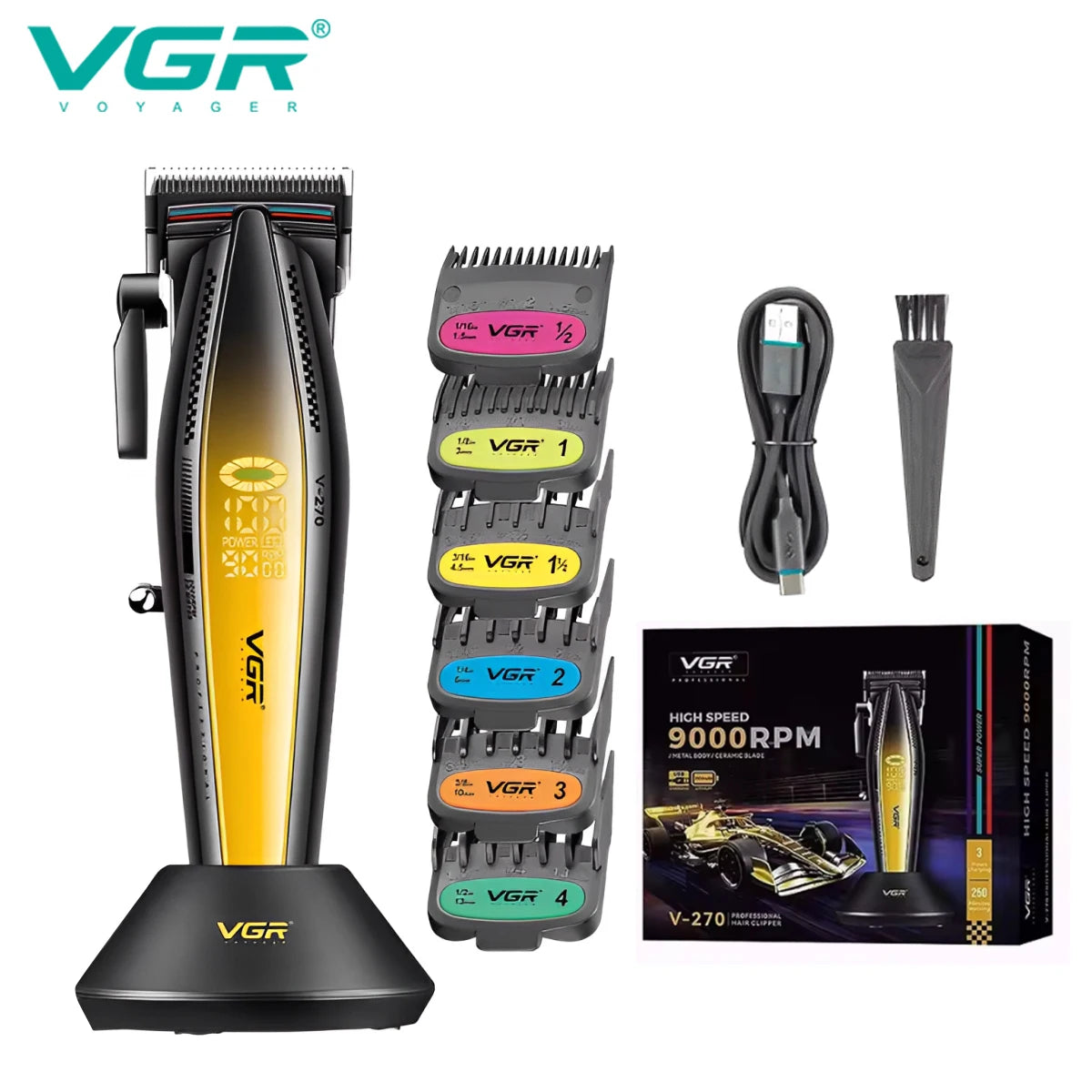 VGR V-270 High end Hair Clipper Set Hair Salon Household Electric Hair Clipper Metal Mech Wind Alloy Blade 9000 RPM Hair Trimmer golden USB Magic Electronics S830399c3d96944be99c38d5e9dfa1594a_ce6058ee-f9b9-4764-ac68-e26ac48c8fe7 golden USB