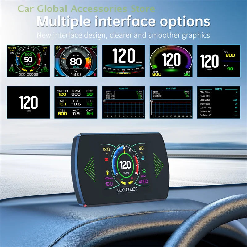 P12S Car OBD2 Head Up Display Dual System For HUD OBD Car Gauge Smart Digital Meter Speed Fuel Read Fault Code Driving Computer Magic Electronics S843da19c21db41bdb3aa37231831379eb